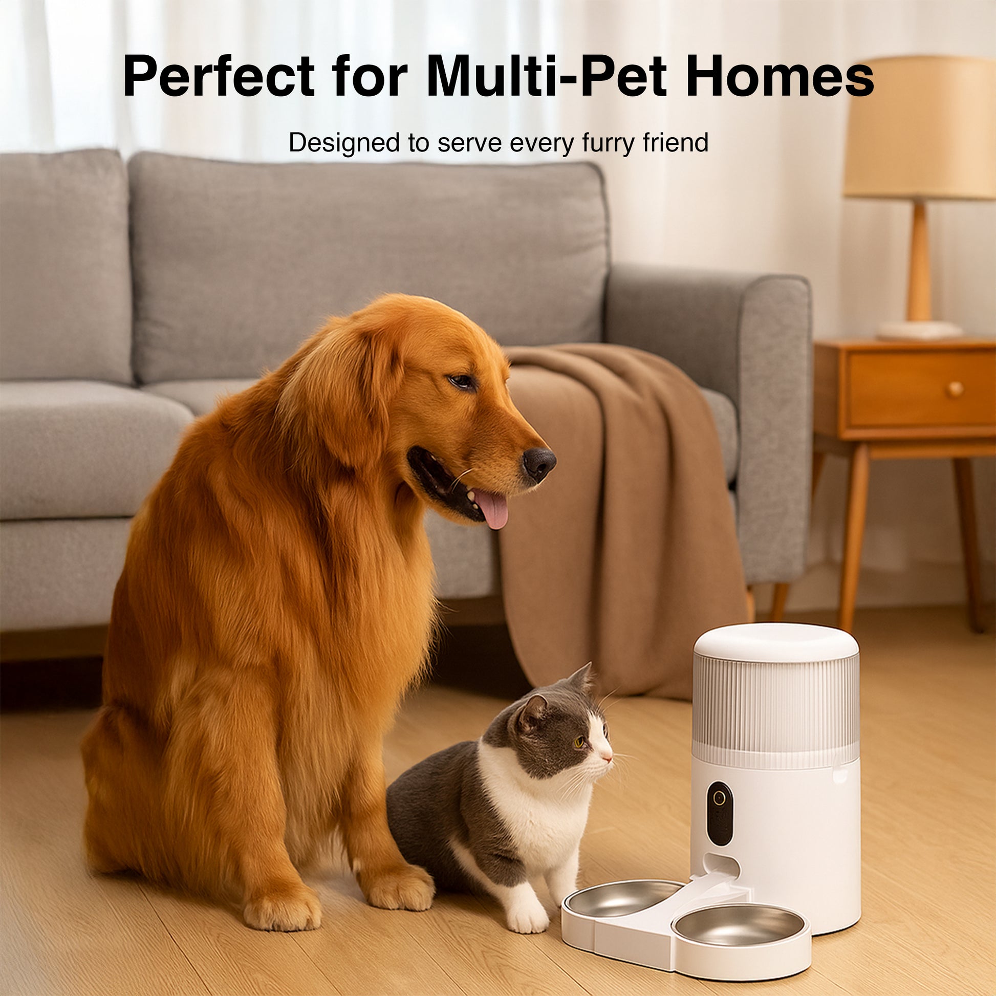 Purechew Sight Double Automatic Pet Feeder HD Camera Feeder with Double Bowls for Cats and Dogs