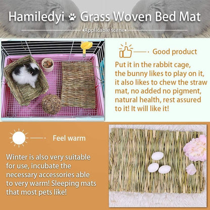 Grass Mat for Rabbit Bunny Chew Toys Woven Bed Mat for Guinea Pig Chinchilla Squirrel Hamster Cat Dog and Small Animal (12PCS Grass Mat)